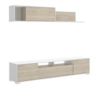 Conjunto mueble de salón Ken (Blanco brillo/Natural, 3 pzs.)