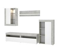 DEKIT GRUPO RIMOBEL TOKIO - MUEBLE DE SALON TV CON VITRINA Y LEDS - 180x265x42 cm - BLANCO / CEMENTO