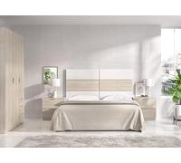 DEKIT GRUPO RIMOBEL ASTRA PACK - Conjunto de cabecero con dos mesitas de dos cajones y armario de tres puertas y tres cajones - BLANCO / NATURAL