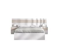 DEKIT GRUPO RIMOBEL BIANCA - Cabezal con dos mesitas de dos cajones y aro de cama de 135/140X190 - BLANCO / ALISTONADO - 96 x 248 x 195.4