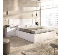 DEKIT Grupo RIMOBEL - Cabezal Cama len con 2 MESITAS Y Cama Alice 150CM con 4 CAJONES - 96x251x197cm