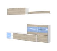 DEKIT GRUPO RIMOBEL Composición de salón TV con luz LED, Blanco Brillo / Natural, 180x260x41 cm, UMA