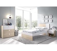 DEKIT GRUPO RIMOBEL DINA PACK - Conjunto de cama de 90X190, mesita de noche y cómoda de tres cajones - NATURAL / BLANCO