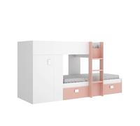 Conjunto dormitorio cama tren GROE DEKIT con armario y 2 cajones blanco / rosa
