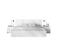 DEKIT GRUPO RIMOBEL HAVANA - Cabezal con tres plafones y dos mesitas de dos cajones y aro de cama 135/140X190 - BLANCO - 96 x 256.8 x 195.4