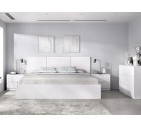DEKIT GRUPO RIMOBEL HAVANA PACK - Conjunto de cabezal de tres plafones con dos mesitas, aro de cama 135/140X190 y cómoda de tres cajones - BLANCO
