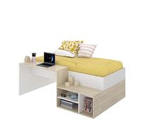 DEKIT GRUPO RIMOBEL KRIC Escritorio, Melamina, Roble Natural y Blanco, Cama Individual