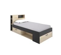Rimobel Vente-Unique-Cama con cabecero con Compartimentos y cajones - 90 x 190 cm - Color: Natural y Antracita - Leandre