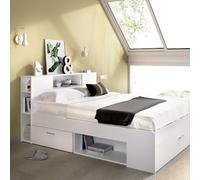 DEKIT GRUPO RIMOBEL LANKA - Cama de matrimonio con almacenaje en cabecero y bajo cama - Blanco - 95x149x218 cm