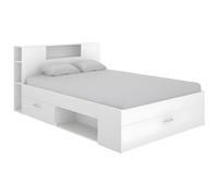 DEKIT GRUPO RIMOBEL LANKA - Cama de matrimonio con almacenaje en cabecero y bajo cama - Blanco - 95x149x218 cm
