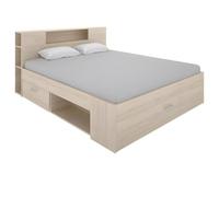DEKIT GRUPO RIMOBEL LANKA - Cama de matrimonio con almacenaje en cabecero y bajo cama - Natural - 95x149x218 cm