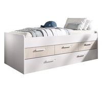 DEKIT GRUPO RIMOBEL LEKA - Cama compacta con tres cajones y una cama arraste - Blanco / aLISTONADO - 67x195x95 cm