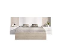 DEKIT GRUPO RIMOBEL LOMA - Cabezal con Dos mesitas de Dos cajones y aro Cama 135/140X190 - Blanco/ALISTONADO/Natural - 96 x 258.8 x 195.4