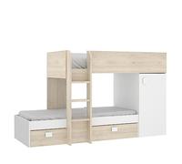 DEKIT GRUPO RIMOBEL MOVE - Cama tren para dormitorio con doble montaje y con dos camas - Blanco / Natural - 191x150x255 cm