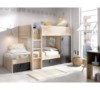 DEKIT GRUPO RIMOBEL MOVE - Cama tren para dormitorio con doble montaje y con dos camas - Grafito / Natural - 191x150x255 cm
