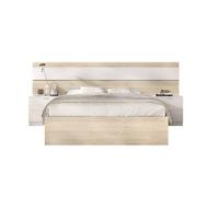 DEKIT GRUPO RIMOBEL NIZA - Cabezal con dos mesitas de dos cajones y aro de cama de 135/140X190 - NATURAL / BLANCO - 96 x 248 x 195.4