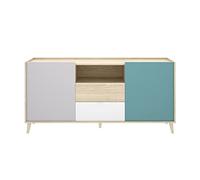 DEKIT GRUPO RIMOBEL NOVA - APARADOR DE 2 PUERTAS Y 2 CAJONES CON ALMACENAJE -75X155X43 cm - BLANCO / NATURAL / GRIS / ESMERALDA