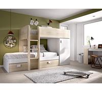 DEKIT GRUPO RIMOBEL Pack Habitación Juvenil con Cama Tren + Escritorio, Blanco/Natural - Move