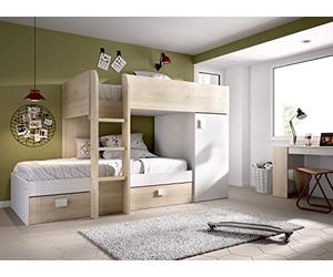 DEKIT GRUPO RIMOBEL Pack Habitación Juvenil con Cama Tren + Escritorio, Blanco/Natural - Move