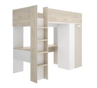 DEKIT GRUPO RIMOBEL SPYLO - Cama alta para dormitorio - LITERA - BLANCO / NATURAL ALISTONADO - 177.5 x 206 x 111