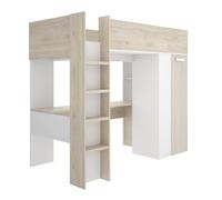 DEKIT GRUPO RIMOBEL SPYLO - Cama alta para dormitorio - LITERA - BLANCO / NATURAL ALISTONADO - 177.5 x 206 x 111