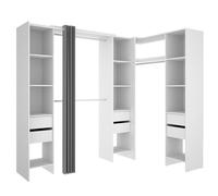 DEKIT GRUPO RIMOBEL SUIT - Conjunto de Vestidor rinconero con dos columnas, zona de barras y cortina - Blanco - 205 x 164-234 x 141 cm