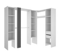 DEKIT GRUPO RIMOBEL SUIT - Conjunto de Vestidor rinconero con dos columnas, zona de barras y cortina - Blanco - 205 x 184-234 x 141 cm