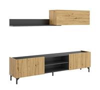 DEKIT GRUPO RIMOBEL TASS Composición de salón TV, Melamina, Grafito y Nordic, 180x183x35 cm