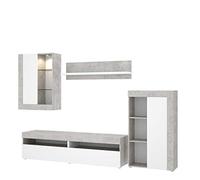 DEKIT GRUPO RIMOBEL TOKIO - MUEBLE DE SALON TV CON VITRINA Y LEDS - 180x265x42 cm - BLANCO / CEMENTO