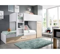 DEKIT GRUPO RIMOBEL TOM - Cama trem con armario y cama arrastre - Blanco/Natural - 150 x 244 x 112
