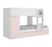 DEKIT GRUPO RIMOBEL TOM - Cama trem con armario y cama arrastre - Blanco/Rosa - 150 X 244 X 112
