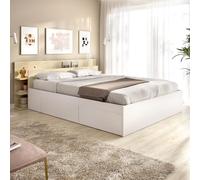 DEKIT Grupo RIMOBEL - Tori Cabezal Cama 150 + Cama 4 CAJONES - Blanco/Natural -71x181,2x215,6cm