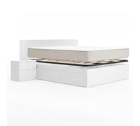 DEKIT - Pack Ahorro Dormitorio Cama Alice de 4 cajones con Cabezal len con 1 Colchón viscoelástico Nova 150 x 190 cm, Altura 20 cm y 1 Somier de Lama Ancha