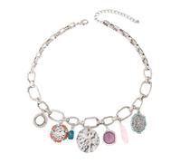 DEKKRYNFV Collar de cadena de clip dorado de moda con diversos dijes como sol, luna y cruces, para una mujer moderna que usa collar de oro