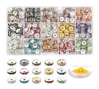 DEKKRYNFV Coloridos espaciadores de cuentas de cristal de colores mixtos con diamantes de imitación para crear accesorios de joyería, cuentas espaciadoras a base de hierro