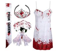 DEKKRYNFV Disfraz de Halloween para cosplay, disfraz de reina de baile de sangre, accesorios de camisón, vestido de graduación, coronas, diadema, disfraz de Halloween