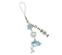 DEKKRYNFV Elegante dije de teléfono con diseño de delfín y conchas marinas, llavero único para uso diario y ocasiones especiales, accesorio de teléfono de moda