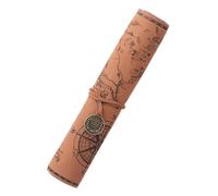 DEKKRYNFV Estuche vintage de piel para bolígrafos, pinceles de gran capacidad, para artistas, estudiantes, viajes, mapa del tesoro, organizador de bolígrafos, Café claro esmerilado