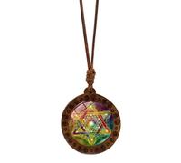 DEKKRYNFV Gargantilla con colgante de hexagrama espiritual Sri Yantra de geometría sagrada de madera para mujer, cadena de clavícula ajustable