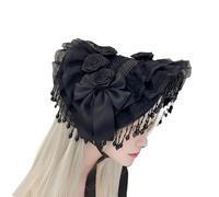 DEKKRYNFV Sombrero victoriano punk de viudas con ribete de encaje adornado, gótico, para fiestas temáticas y fotografía, cómodo gorro gótico