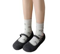DEKKRYNFV Sweet Girls - Calcetines de algodón con diseño de lazo, transpirables, informales, a la moda, para estudiantes, calcetines de media pantorrilla, para la escuela, blanco roto A, Altoa única