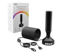 DEKO Antena DVB-T DVB-T2 con amplificador, antena interior HDTV para televisores, gran alcance y recepción de 360°, con base magnética, cable de 5 metros, soporta canales 4K HD y todos los