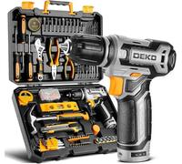 DEKO Caja de Herramientas Completa de 133 Piezas, Gris - Incluye Taladro Atornillador Eléctrico de 12V, Kit Multiusos de Herramientas Domésticas de Bricolaje para Oficinas y Jardín