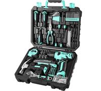 DEKO Caja Herramientas Completa con Destornillador Electrico/Taladro con bateria de 8V, Maletin de 126 Piezas, Caja profesional de herramientas Domésticas de Bricolaje para Oficinas y Jardín, Cyan