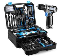 DEKO Caja Herramientas Completa Eléctricas 238 Piezas con 12V Taladro Eléctrico sin Cuerda, 10 mm Chuck sin Llave, Caja profesional de herramientas Domésticas de Bricolaje para Oficinas y Jardín, Azul