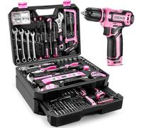 DEKO Caja Herramientas Completa Eléctricas 238 Piezas Rosa con 12V Taladro Eléctrico sin Cuerda, 10 mm Chuck sin Llave, Caja profesional de herramientas Domésticas de Bricolaje para Oficinas y Jardín