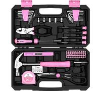 DEKO Caja Herramientas Completa Rosa 62 Piezas, maletin caja de herramientas Bricolaje Regalos para mujer, el Hogar, Oficia y Coche,Para mantenimiento Diario