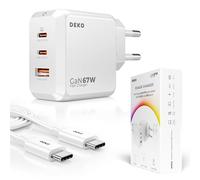 DEKO Cargador USB C 65W 67W 2X Doble USB C 1x USB A - Cargador USB C Carga Rapida con Cable USB C 100W - Rapido Fast USB C GAN Charger PD - Compatible con Laptop, MacBook, iPhone, Samsung y más
