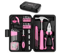 DEKO Kit de Herramientas de 94 Piezas con Maletín Compacto, Juego de Herramientas para Bricolaje y Reparaciones del Hogar, con Martillo, Alicates y Cinta Métrica, Rosa