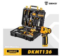 DEKO-Kits combinados de herramientas eléctricas con taladro inalámbrico de 8V, portabrocas sin llave de 10MM y 3/8 pulgadas, kits de herramientas manuales profesionales para el hogar, 126 Uds. Gray
